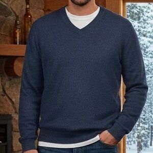 Rochester $99 XL‎ Tall Navy Blue Cotton Cashmere Classic V-Neck Luxury Sweater